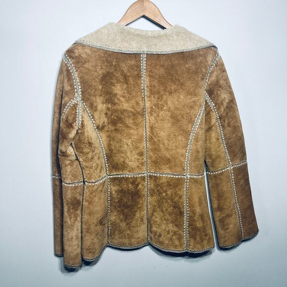 Brandon Thomas VTG Y2K Coat Brown Suede Leather Fleece Lined Toggle Button M - Picture 5 of 7